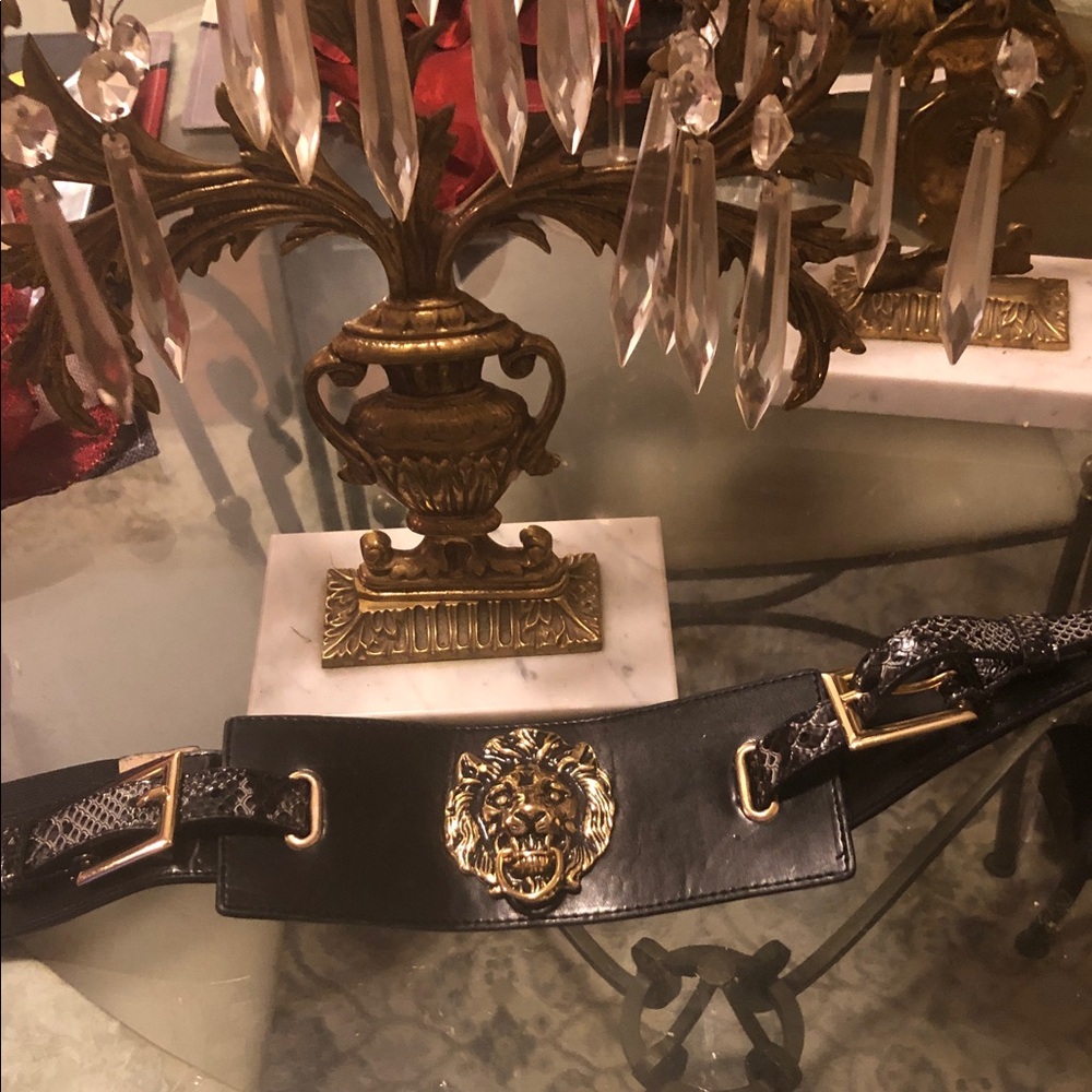 Black Belt with Gold Lion Buckle